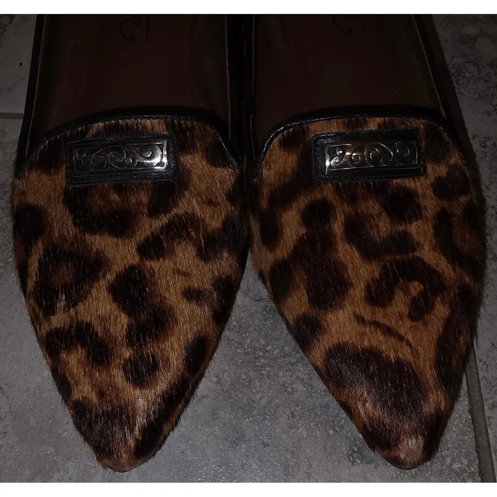 Brighton'Eve' Leopard‎ Print Calf Hair Pointed Toe Flats 9M  *Flaws See Pics